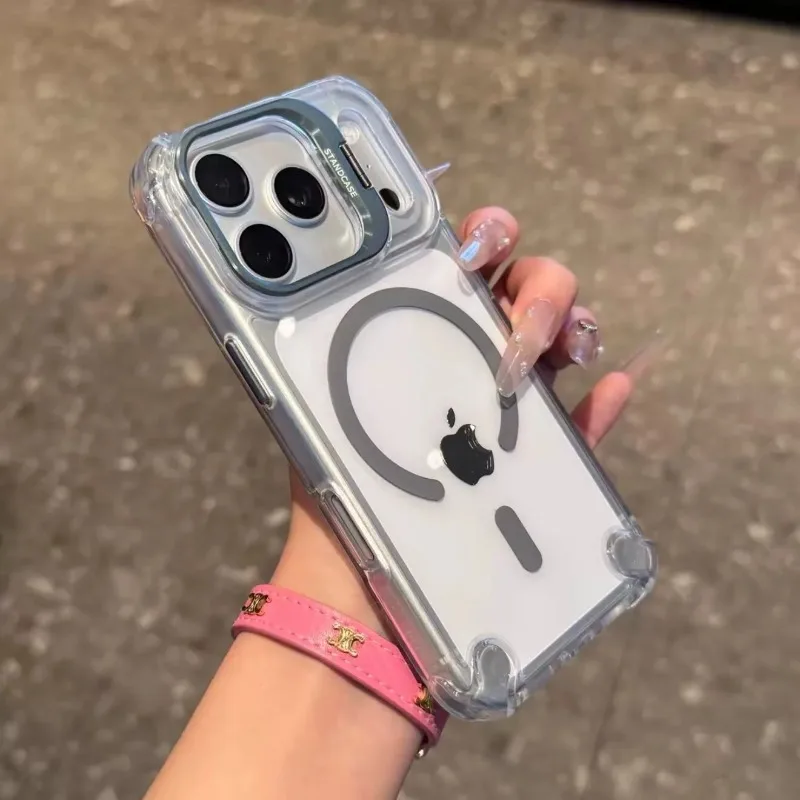 Capa Transparente Para Celular Com Suporte Para Câmera E Airbag (cinza) Para Iphone 12, À Prova De Choque.