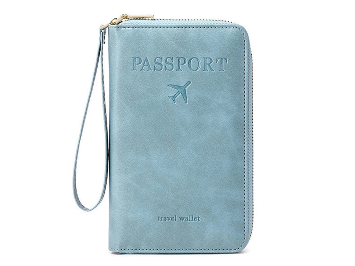 Carteira Multifuncional Rfid Para Passaporte, Porta-passaporte De Viagem Para Homens E Mulheres, Azul Celeste