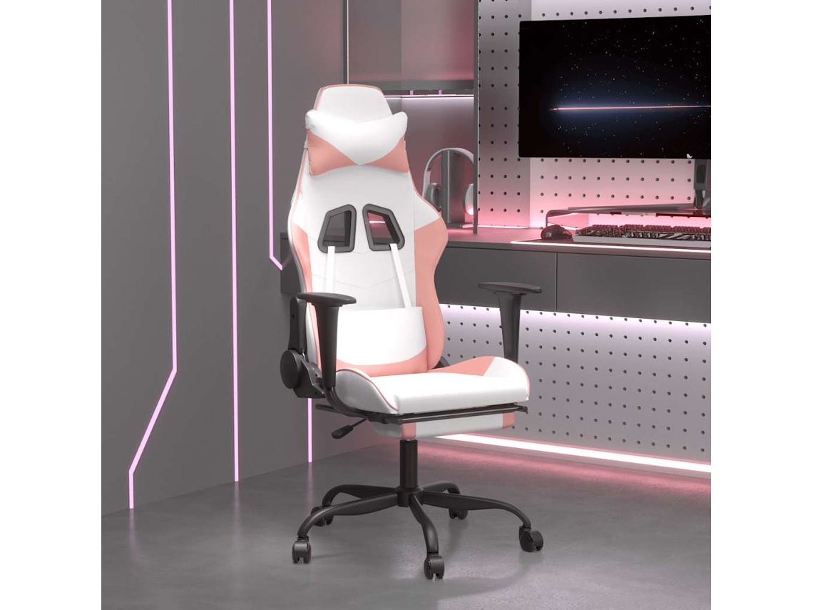 Vidaxl Cadeira Gaming Massagens C/ Apoio Pés Couro Artif. Branco/rosa