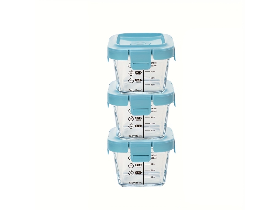 Conjunto de 3 Recipientes de Armazenamento de Alimentos em Vidro Borossilicado, Vedação Hermética, Resistentes Ao Calor STELASPLEN