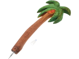 Caneta Esferográfica De Madeira Com Gravura Palmeira Coco. Durável E