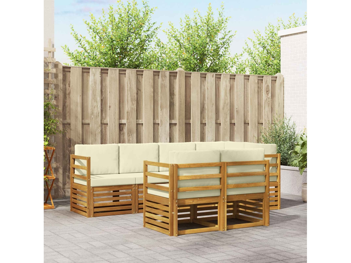 Vidaxl Conjunto De Sofá Sectional Com Almofada 7 Pcs Natural E Creme