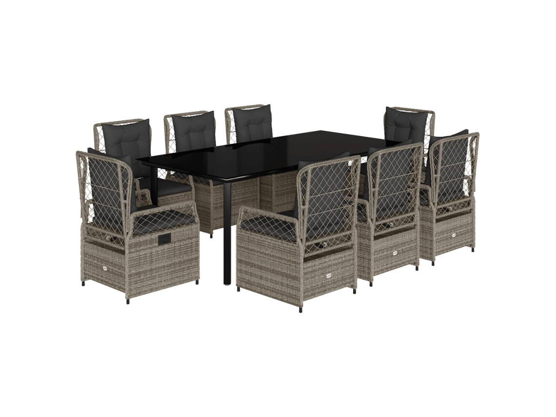 Conjunto de 9 Jantar para Jardim com Almofadões Vime Pe Cinza MAISON EXCLUSIVE