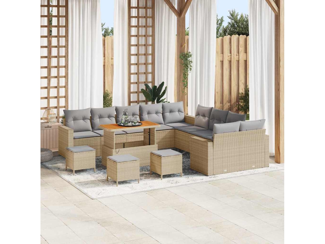 Vidaxl Conjunto de Sofá de Jardim 14 Pcs Bege Vime Pe