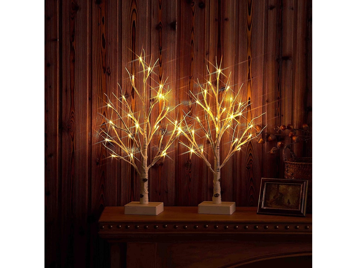 Lote De 2 Decorações De Mesa À 24 Led - En Bouleau - Fotionnement À Pilhas - Decoração De Mesa Para,