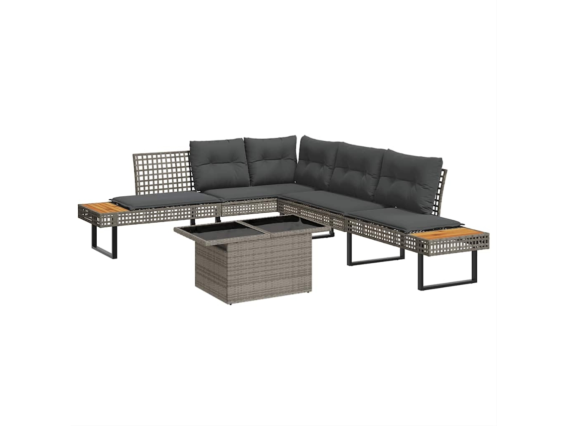 Vidaxl 2 Pcs Conj. Sofás P/ Jardim C/ Almofadões Vime Pe E Vidro Cinza