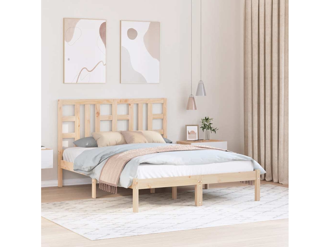 Vidaxl Estrutura De Cama Casal 135x190 Cm Madeira Maciça