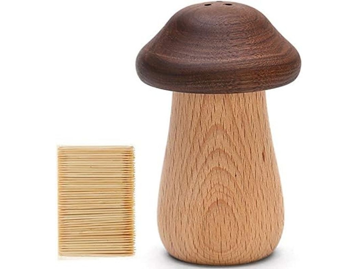 Porta Palillos De Madera Nogal Y Hayu, Dispensador De Palillos Con Forma De Hongo, Recargable Y Resistente