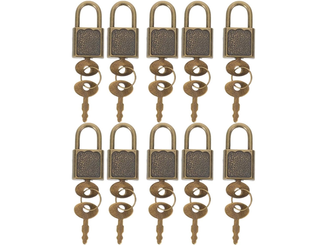 Conjunto de 10 Cadeados Pequenos Ferro com Chave Vintage para Baús Temáticos. Versáteis e Design GOKOCO