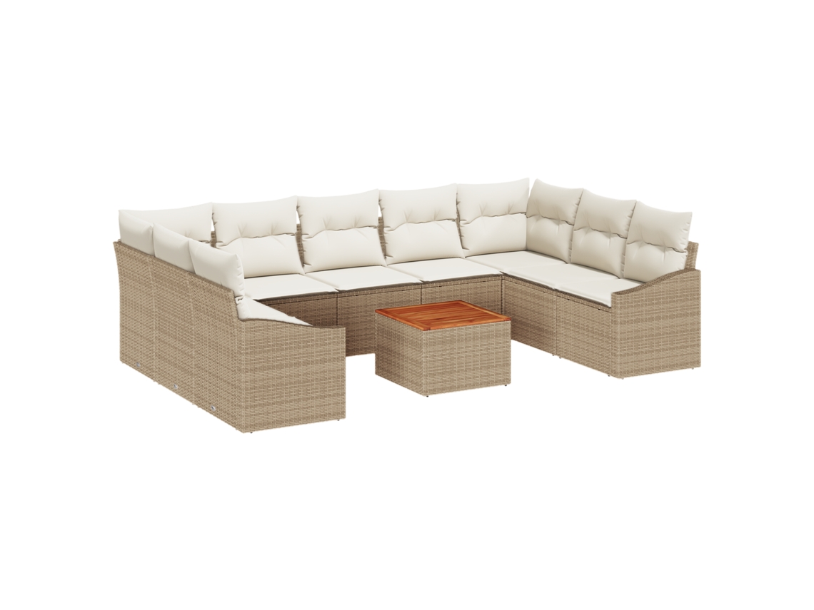 Conjunto 10 Conjunto De Sofá De Jardim Vidaxl Bege Vime Pe (55 X 55 X 37 Cm)