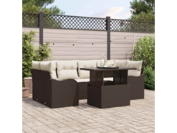 Vidaxl Conjunto De Sofá De Jardim 7 Unid. Marrom E Creme Vime Pe