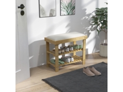 Banco sapateira em bambu, com assento, 60x29x49cm, madeira e creme