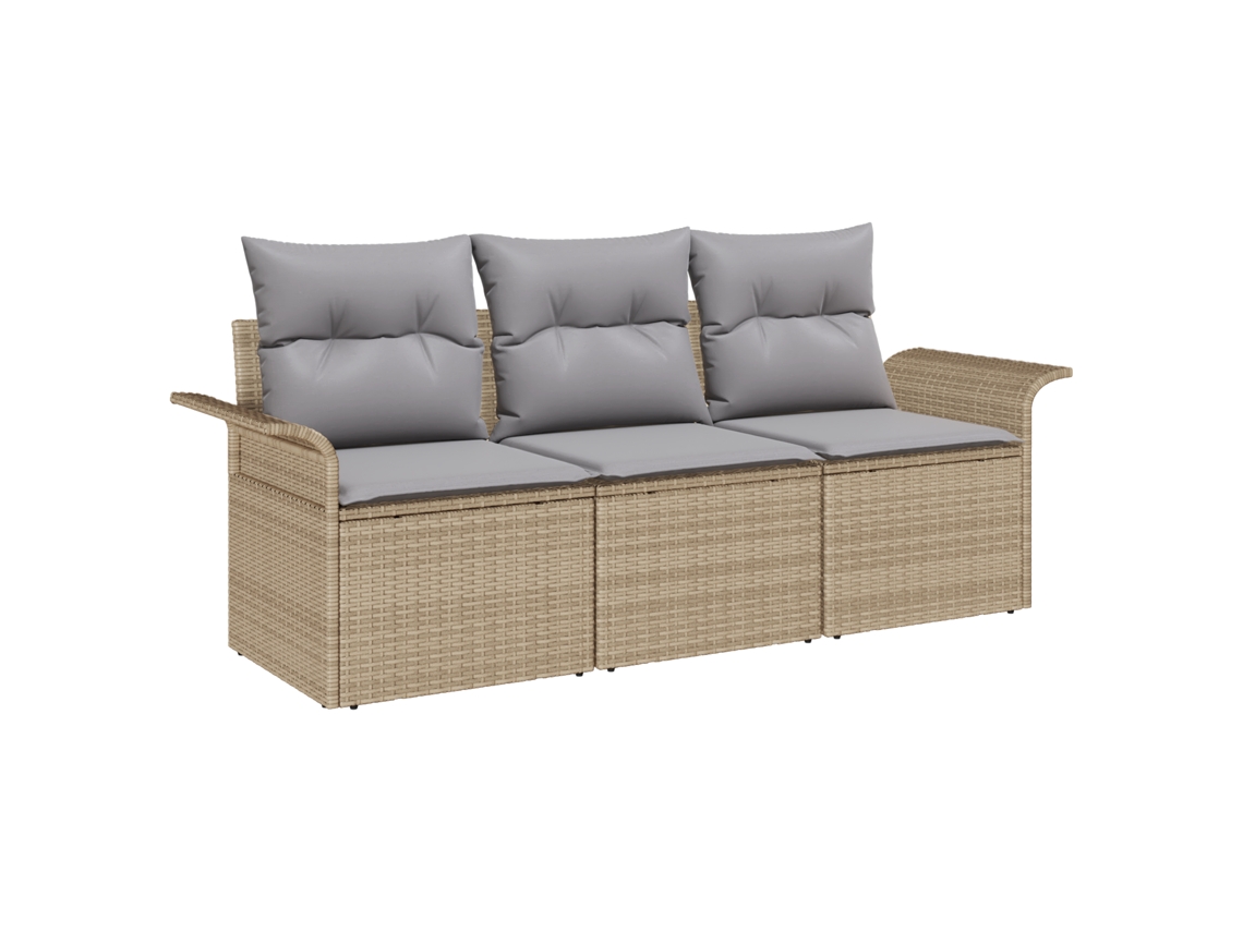Conjunto 3 Assentos De Jardim Vidaxl Bege Vime Pe (196 X 62 X 69 Cm)