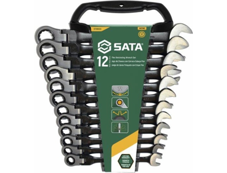 Chave plana ilhós 12 peças com catraca dobrável Sata