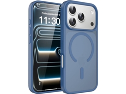 Capa Magnética Para Iphone 17 Pro, Azul Royal, Película Sensorial, Efeito Mate, Protetora Prateada