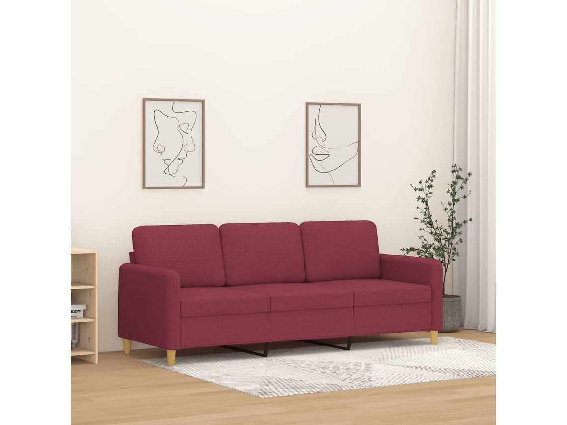 Vidaxl Sofá De 3 Lugares Tecido 180 Cm Vermelho Tinto