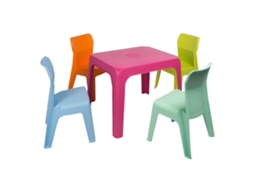 Set 4+1 Cadeiras-mesa Crianças Interior, Exterior Azul Celeste/fúcsia/laranja/verde Limão/menta Jan Garbar
