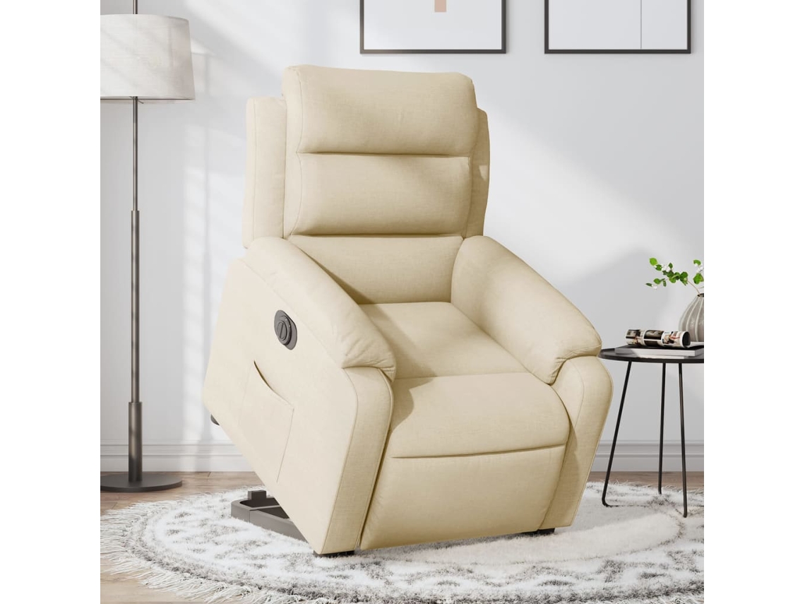 Vidaxl Poltrona Reclinável Elevatória Elétrica Tecido Cor Creme