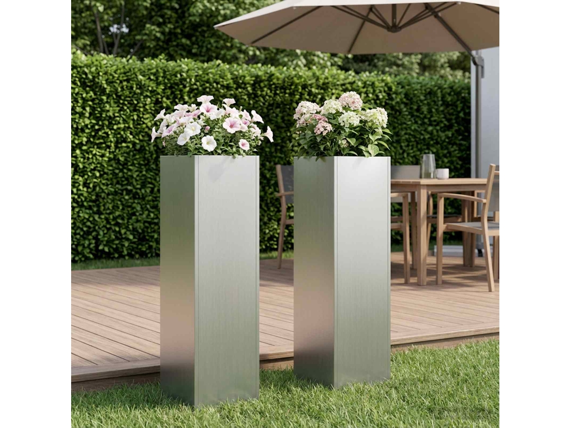 Vidaxl Vaso De Jardim 2 Unid. Prateado 20 X 20 X 75 Cm Aço Galvanizado