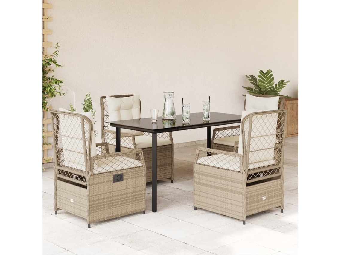 Vidaxl 5 Pcs Conjunto De Jantar P/ Jardim Com Almofadões Vime Pe Bege