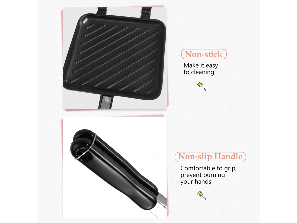 Máquina de Sanduíche Torrado Antiaderente com Alça Isolada Panini Maker Grilled Cheese Machine | S/MARCA