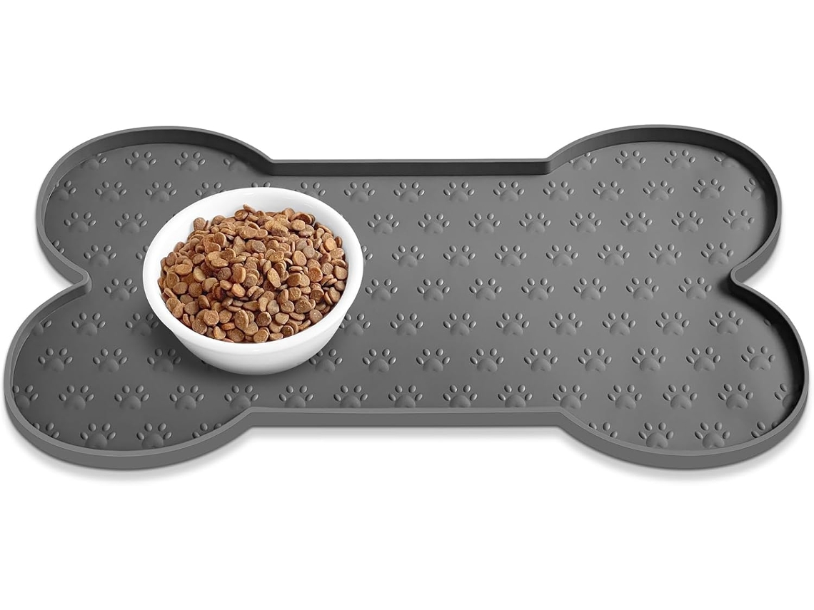 Tapete Antiderrapante de Silicone para Tigela de Ração de Cachorro, Mais Grosso, Impermeável, com Borda Elevada 65*33cm, Cinza AQUAFORGE