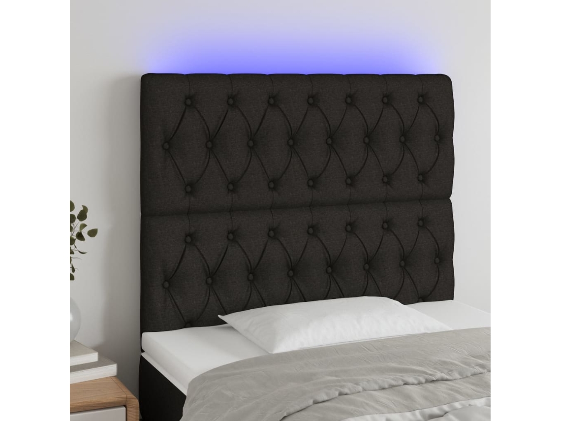 Vidaxl Cabeceira De Cama C/ Luzes Led Tecido 100x7x118/128 Cm Preto