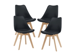 Conjunto de 4 cadeiras de jantar Fläten [EN.CASA] Pele sintética e pernas de faia 82x49x54 cm - Preto