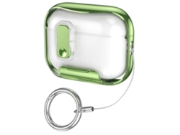 Capa protetora transparente revestida com vidro com acabamento eletrogalvanizado, trava invisível e clipe de anel de metal para AirPods Pro 3. GIECY