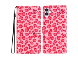 Capa Em Couro Pu Para Apple Iphone 16 Plus - Estampado Leopardo Rosa