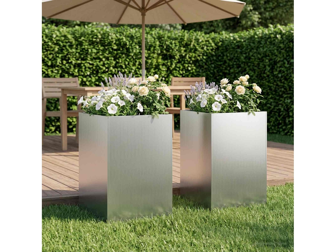 Vidaxl Vaso De Jardim 2 Unid. Prateado 50 X 50 X 75 Cm Aço Galvanizado