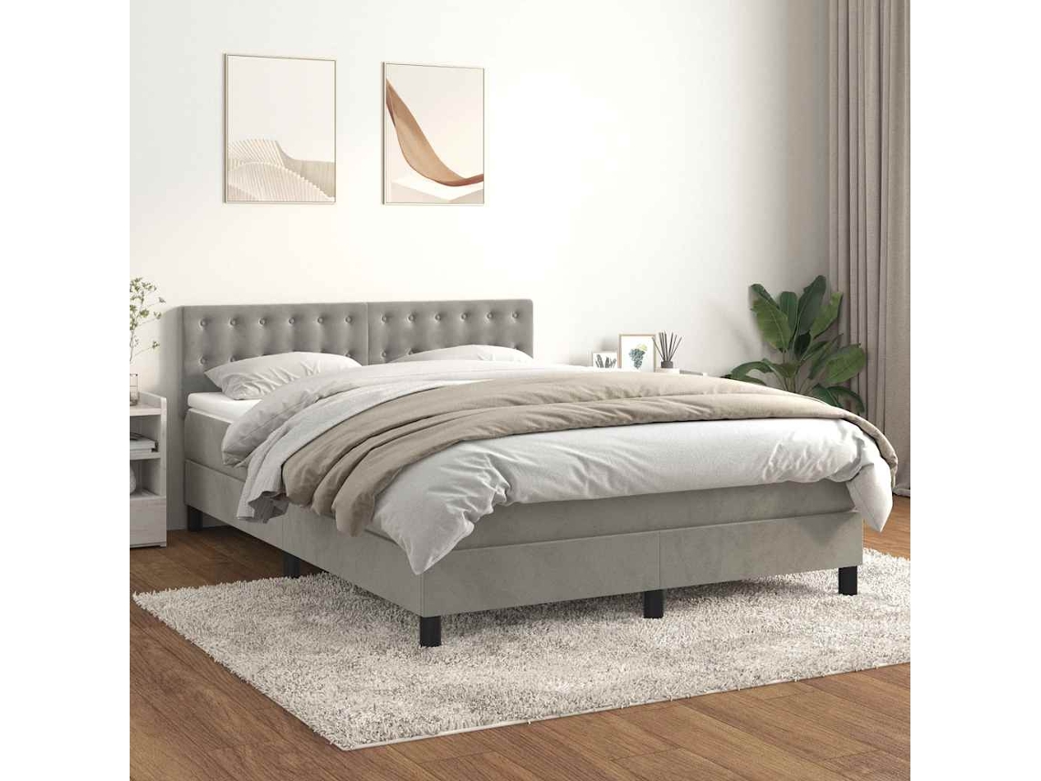 Cama Com Molas/colchão 140x200 Cm Veludo Cinzento-claro