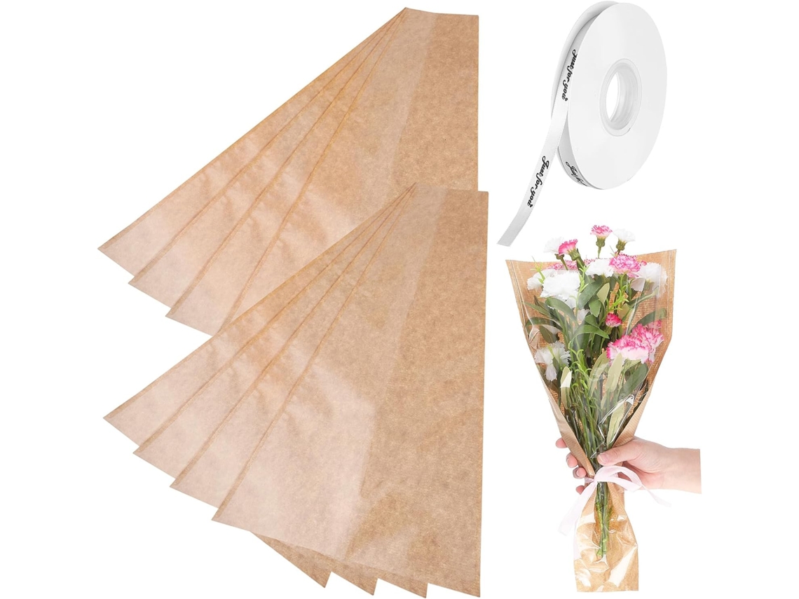 Nuobesty 40-folhas De Papel Kraft Para Embrulhar Flores, Ideal Para Buquês, Sacos De Flores Ou Embrulhos Casamento