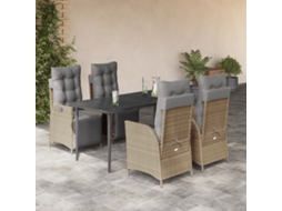 Conjunto 5pcs Jantar Jardim C/ Almofadões Vime Pe Bege Misturado Dkd Home Decor