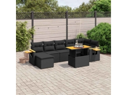Vidaxl 8 Pcs Conjunto Sofás De Jardim Com Almofadões Vime Pe Preto