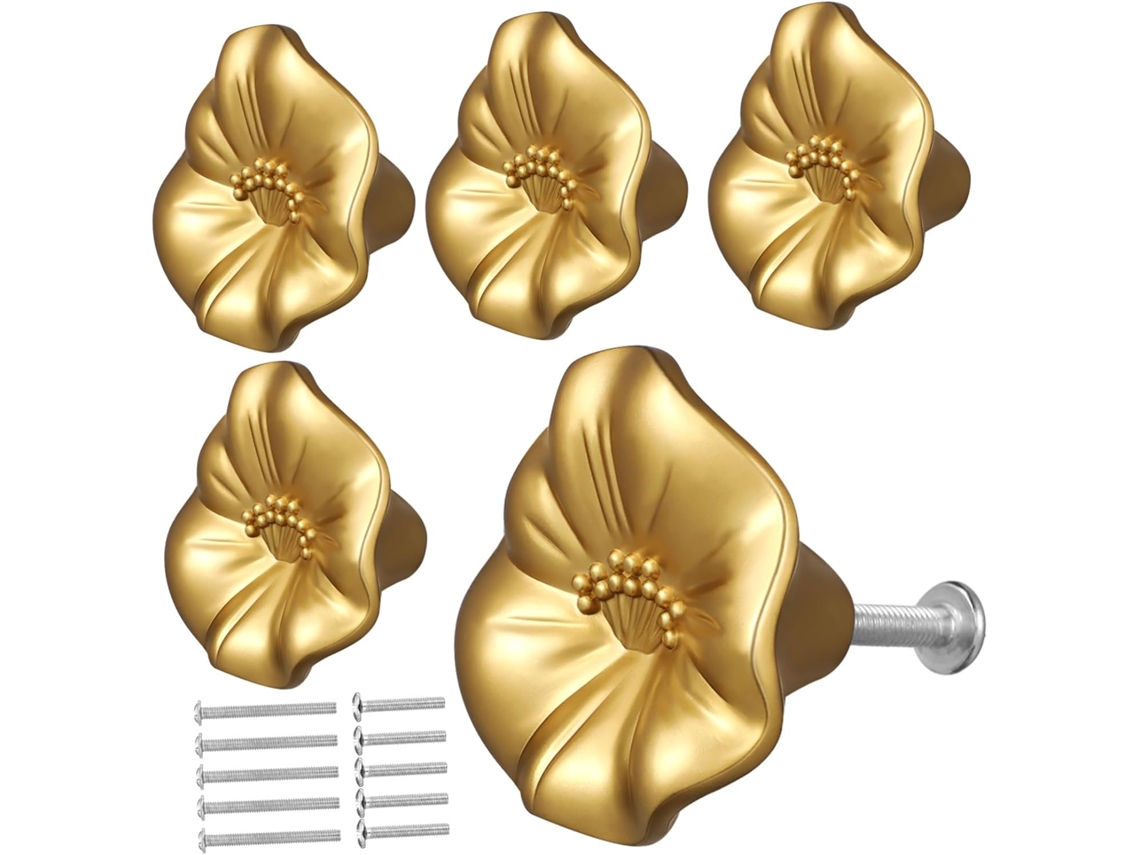 Conjunto De 5 Puxadores Em Formato Pétala Flor Para Armários, Gavetas E Guarda Roupas
