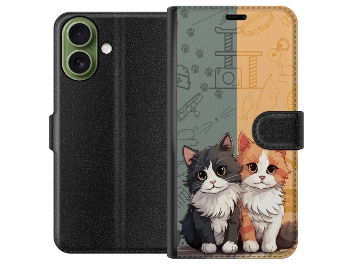 Capa Carteira Compatível Com Apple Iphone 17 Com Estampa De Gatos.