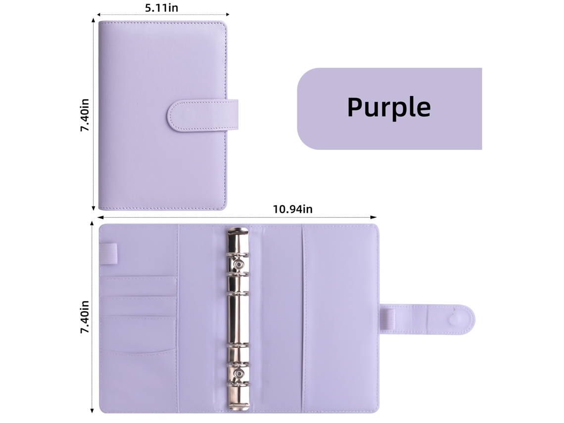 A6 Loose Leaf Macaron Pu Leather Notebook Cash Organizer Accounting Journal With Zipper Pouch Dreamy Purple Cover
