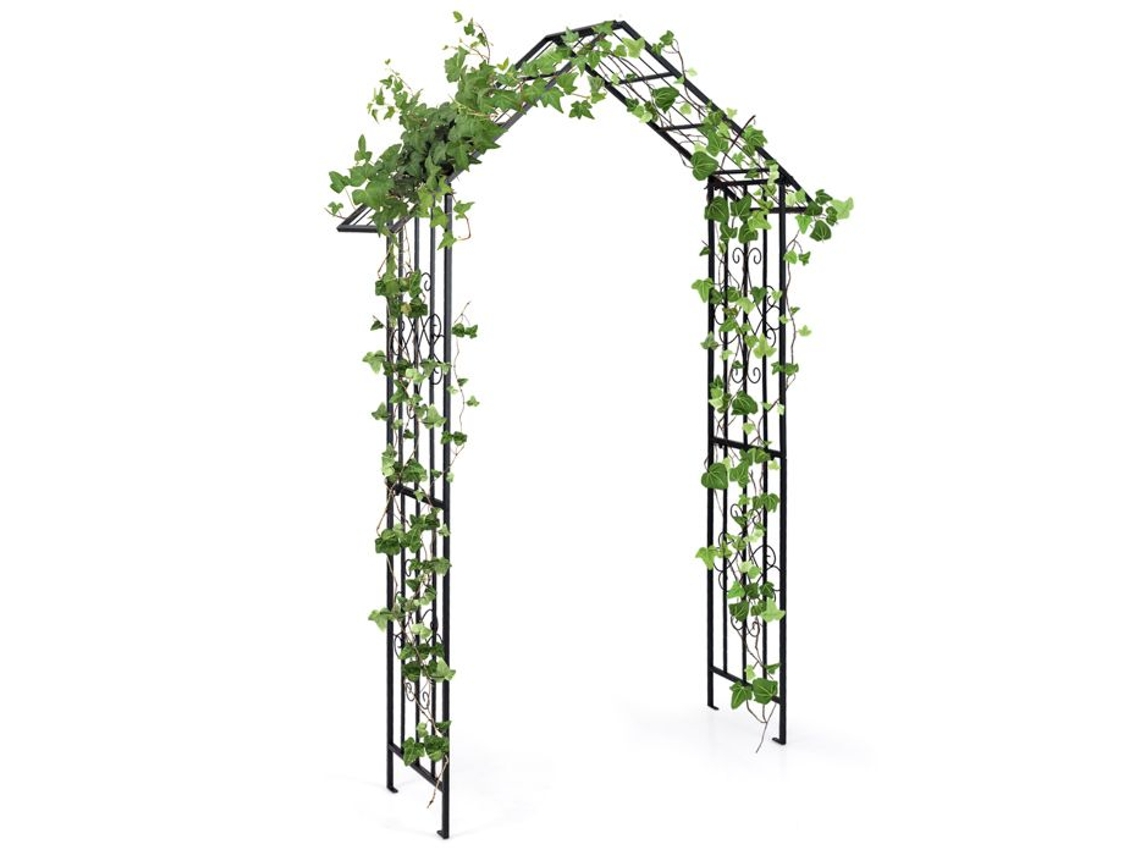 Arco de Jardim em Treliça Metálica Costway 116 X 40 223 Cm Telhado Elegante 4 Estacas para Fixação no Solo Roseiras e Plantas Trepadeiras AQUAFORGE