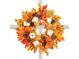 Guirlanda de Outono 45cm com Desenho de Frutas Silvestres e Folhas para Parede/Janela, Ideal para o Halloween e Dia dos Mortos - VAYOTOY