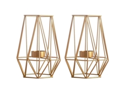 Conjunto de 2 castiçais hexagonais de metal, design geométrico, ferro vazado, para velas de chá.