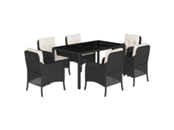 Conjunto de 7 Jantar para Jardim com Almofadões Vime Pe Preto MAISON EXCLUSIVE