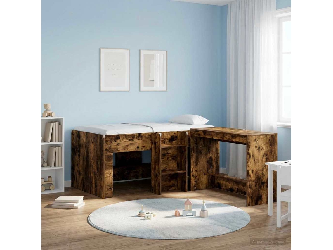 Vidaxl Cama Alta para Crianças Carvalho Fumado 163 X 101,1 X 68,5 Cm