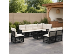 Vidaxl Conjunto De Sofá De Jardim 9 Unid. Preto E Branco Creme Vime Pe