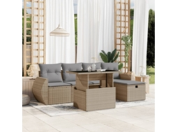 Vidaxl 6 Pcs Conjunto De Sofás P/ Jardim Com Almofadões Vime Pe Bege