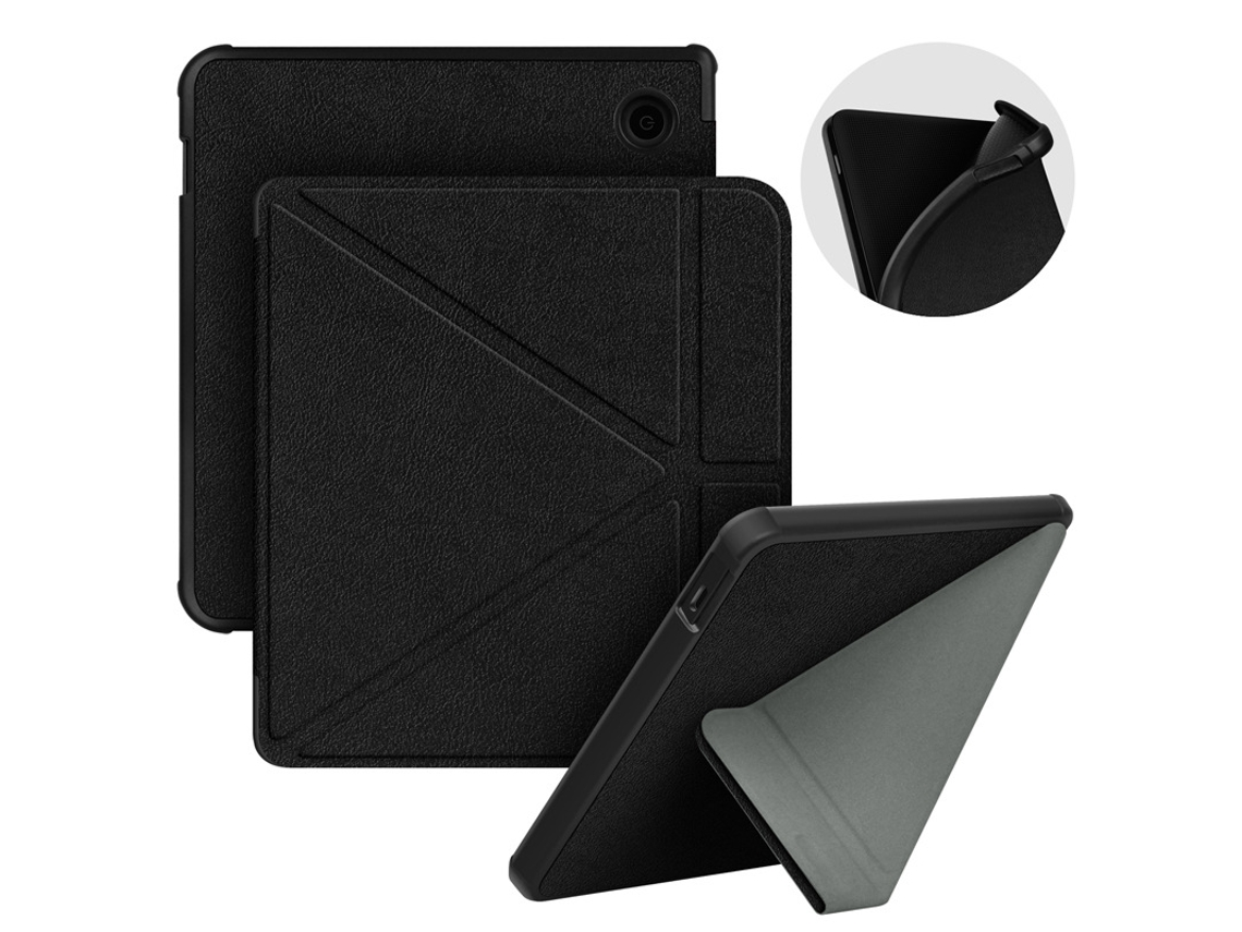 Capa Para E‑reader Kobo Libra Colour / 2 (7 Polegadas) Capa Protetora Couro Suporte Multi‑dobrável Czhhmart Preto