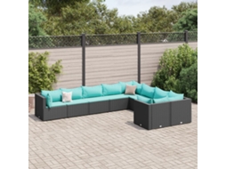 9 Pcs Conjunto De Sofás P/ Jardim C/ Almofadões Vime Pe Preto Dkd Home Decor