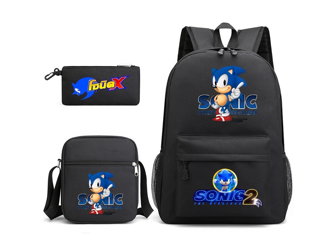Conjunto de Mochila Sonic Casual para Estudante, 3 Peças, Ideal para Crianças, Educativo, Durável STELASPLEN