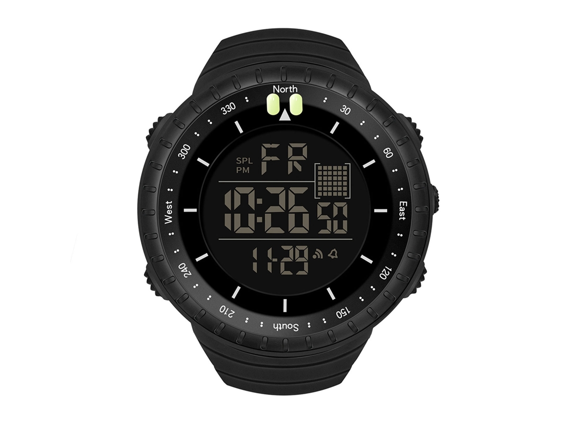 Relógio Esportivo Eletrônico Digital Com Luz Noturna Tela Grande Pulseira De Desmontagem Rápida À Prova D'água Preto