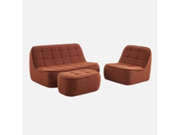 Sofá Modular Com Apoio Para Os Pés Em Tecido Bouclé , 3 Lugares, Terracota